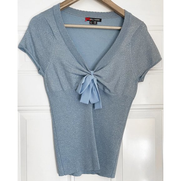 Hell Bunny Blue Sparkle Shimmy Shimmy Angette Top - Picture 2 of 4